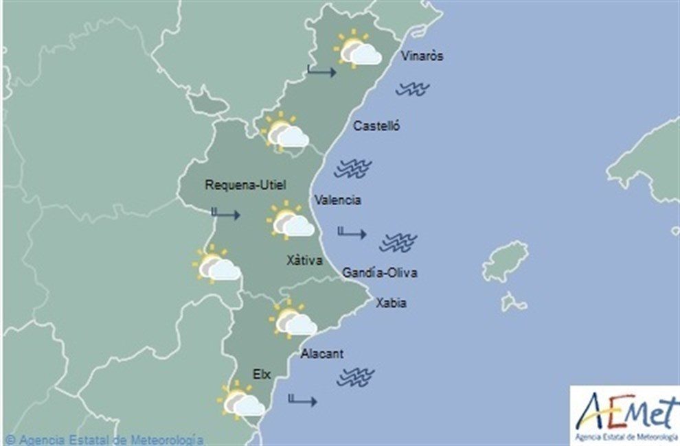 Cielos nubosos y temperaturas de hasta 20ºC este miércoles en la Comunitat Valenciana