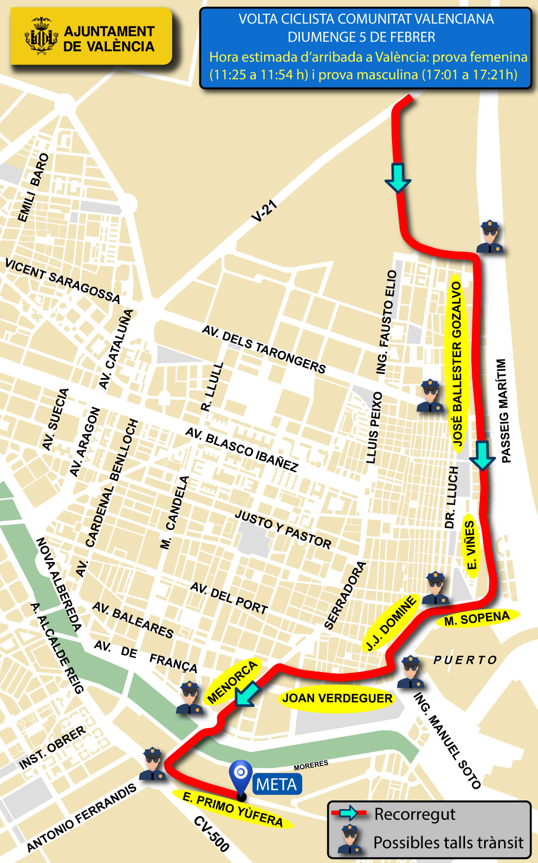 calles cortadas Vuelta Ciclista a la Comunitat Valenciana