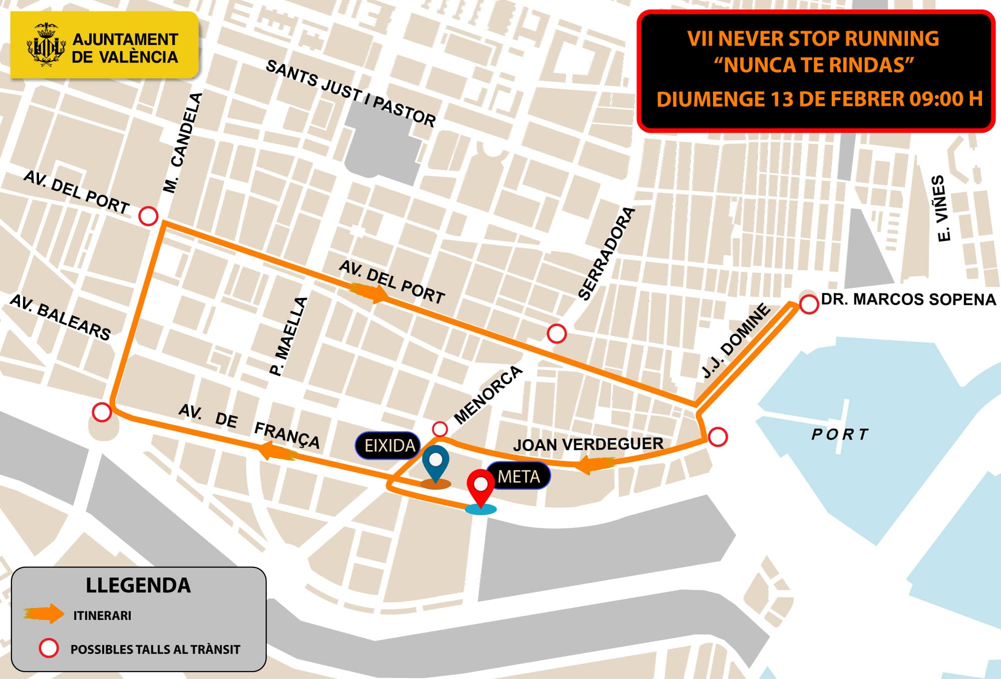 calles cortadas por la carrera 'Never Stop Running' de este domingo