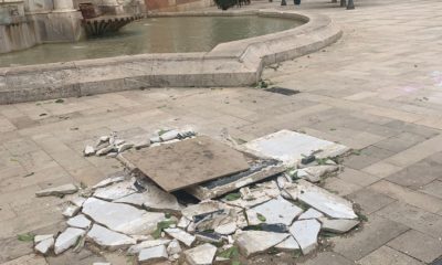 Destrozan el monolito de la plaza del Patriarca de València