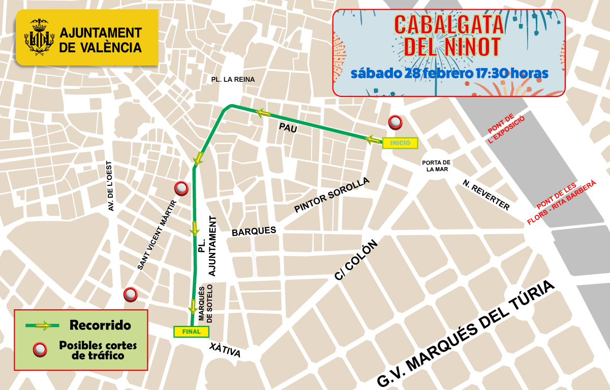Todas las calles cortadas por la Cabalgata del Ninot y la primera mascletà de este fin de semana